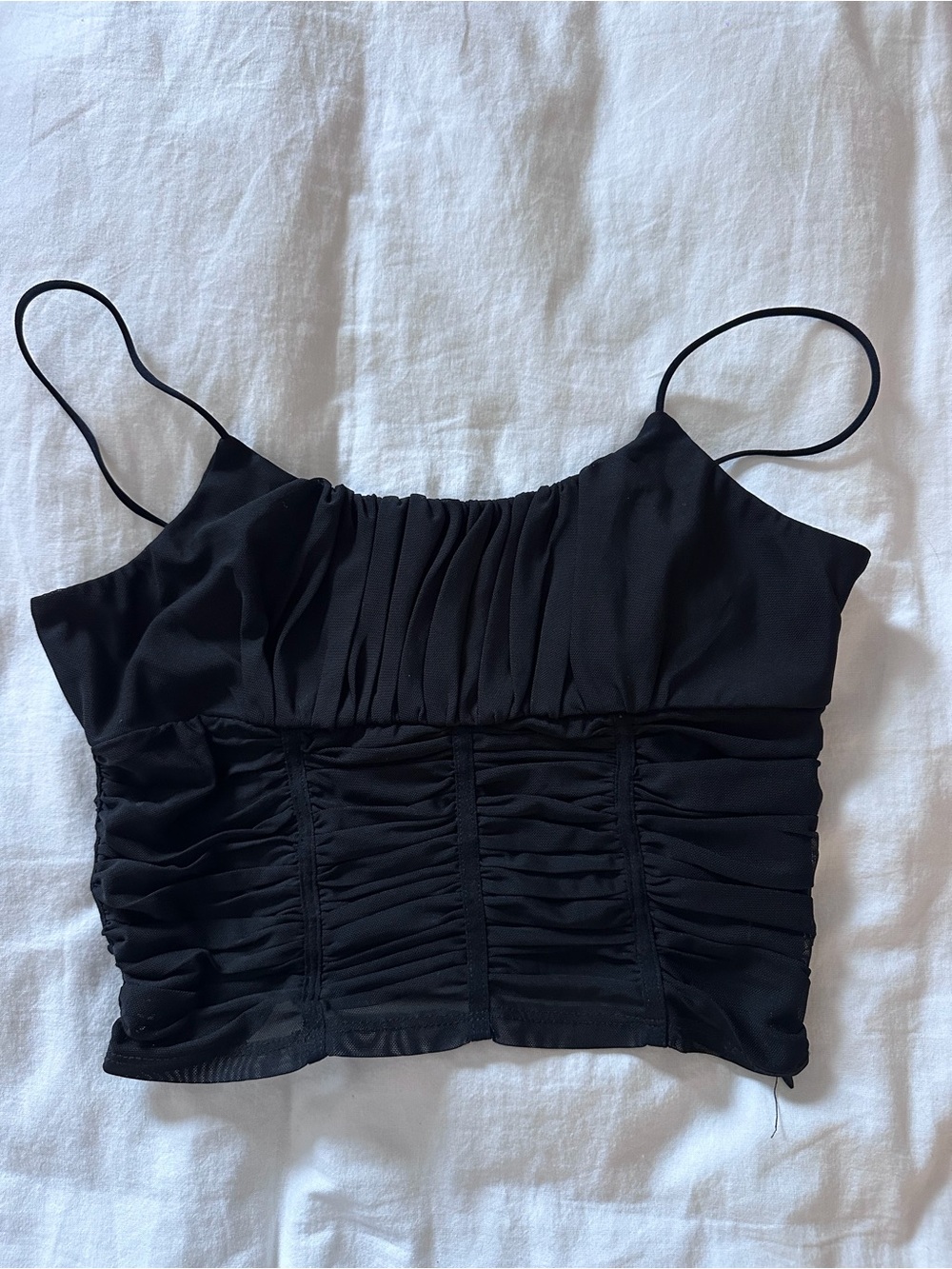 Princess Polly Black Ruched Spaghetti Strap Crop Top